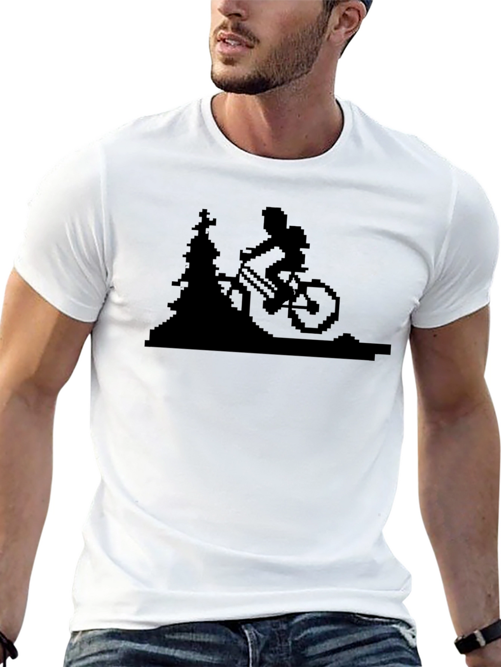Pixelated Mountain Biker T-Shirt - Black