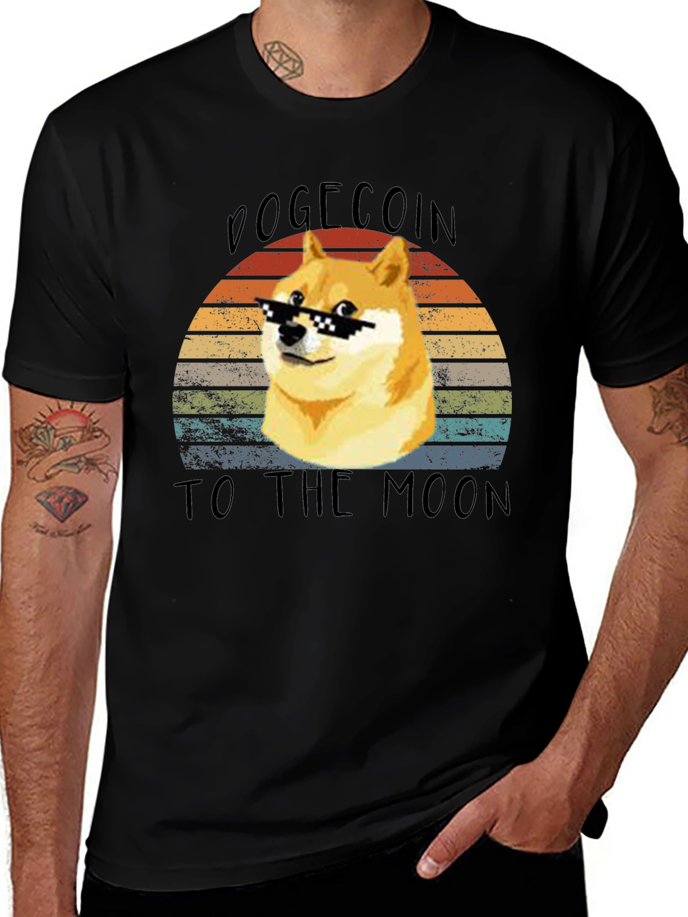 Dogecoin To The Moon Retro T-Shirt – Doge Meme Crypto Tee