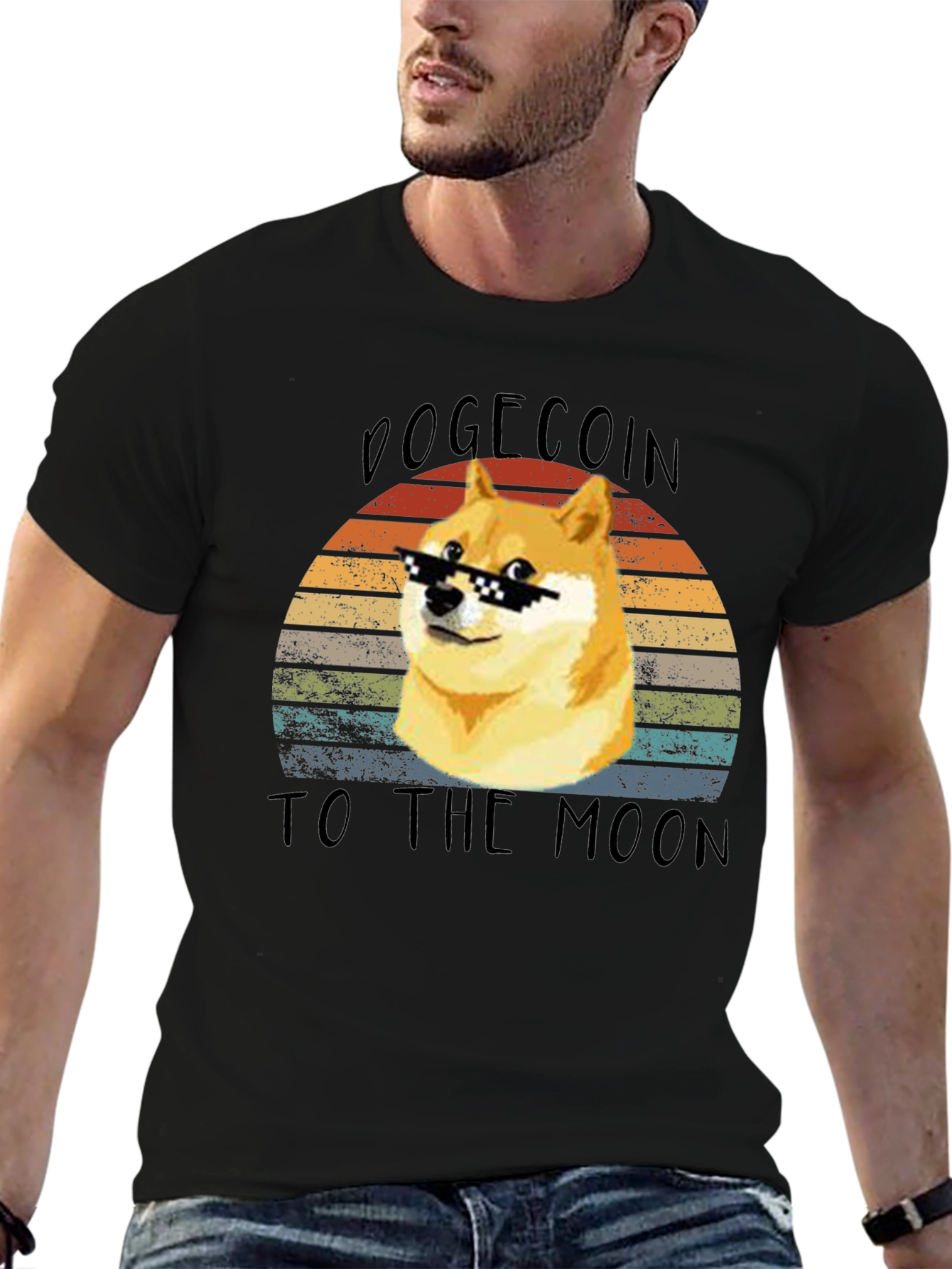 Dogecoin To The Moon Retro T-Shirt – Doge Meme Crypto Tee