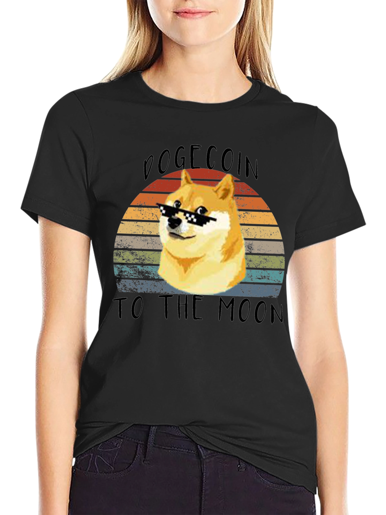 Dogecoin To The Moon Retro T-Shirt – Doge Meme Crypto Tee