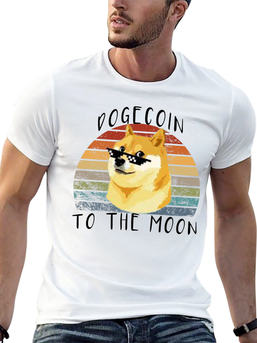 Dogecoin To The Moon Retro T-Shirt – Doge Meme Crypto Tee