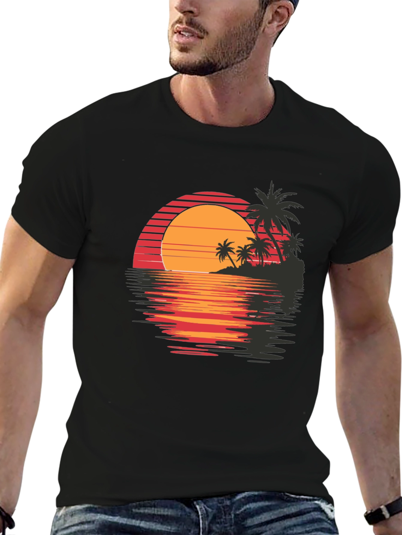 Retro Sunset Palm Tree Graphic Tee