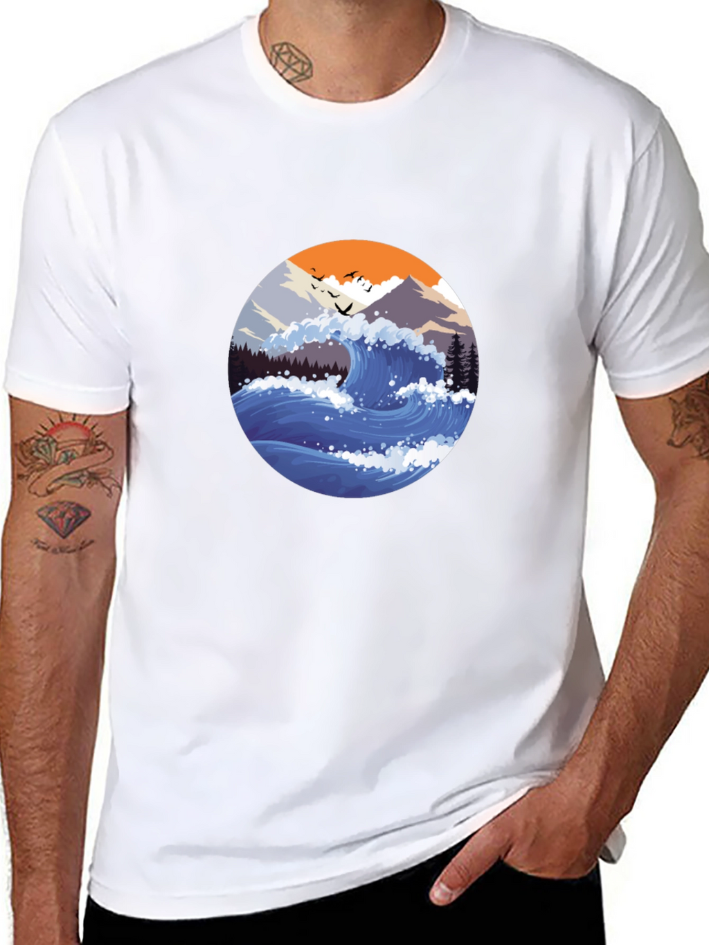 Wave Graphic Mens Black T-Shirt