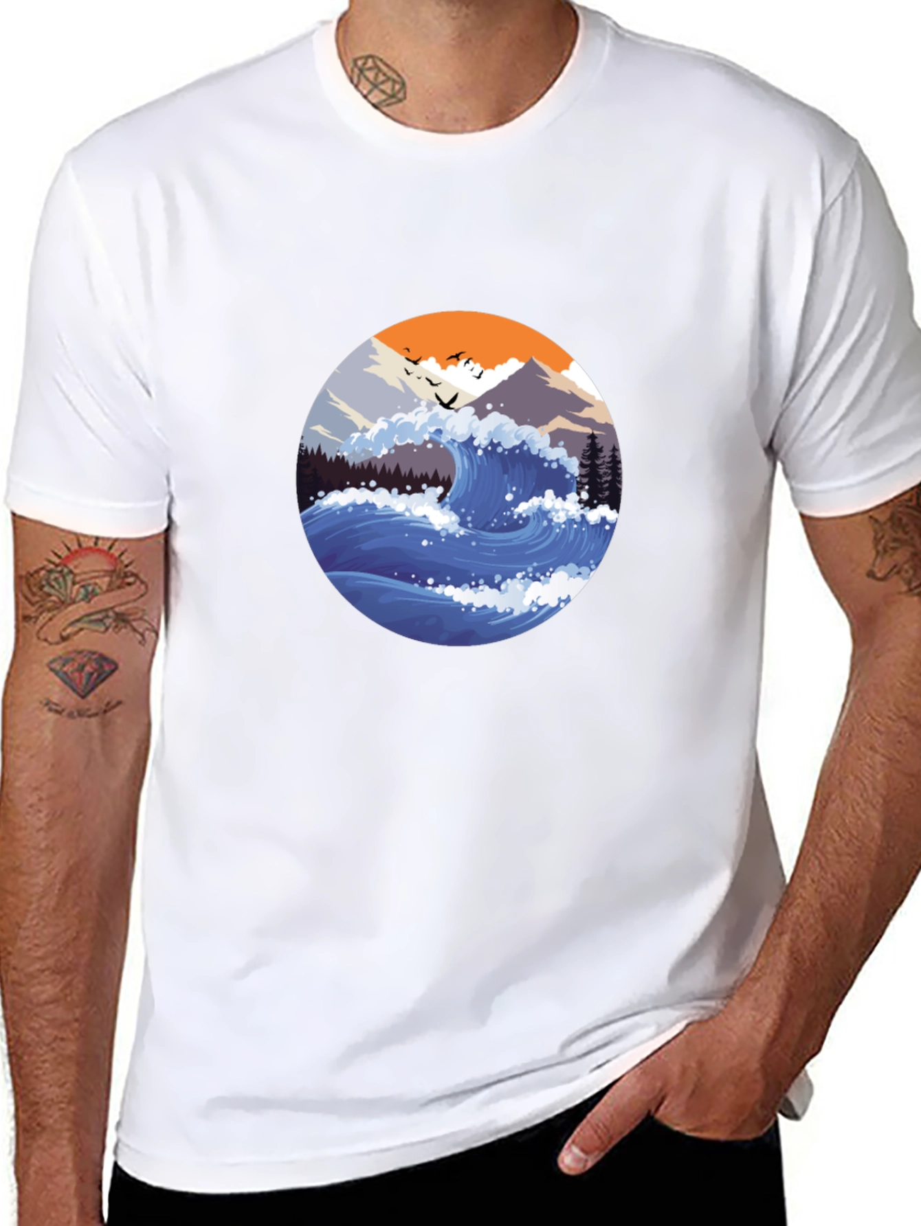 Wave Graphic Mens Black T-Shirt