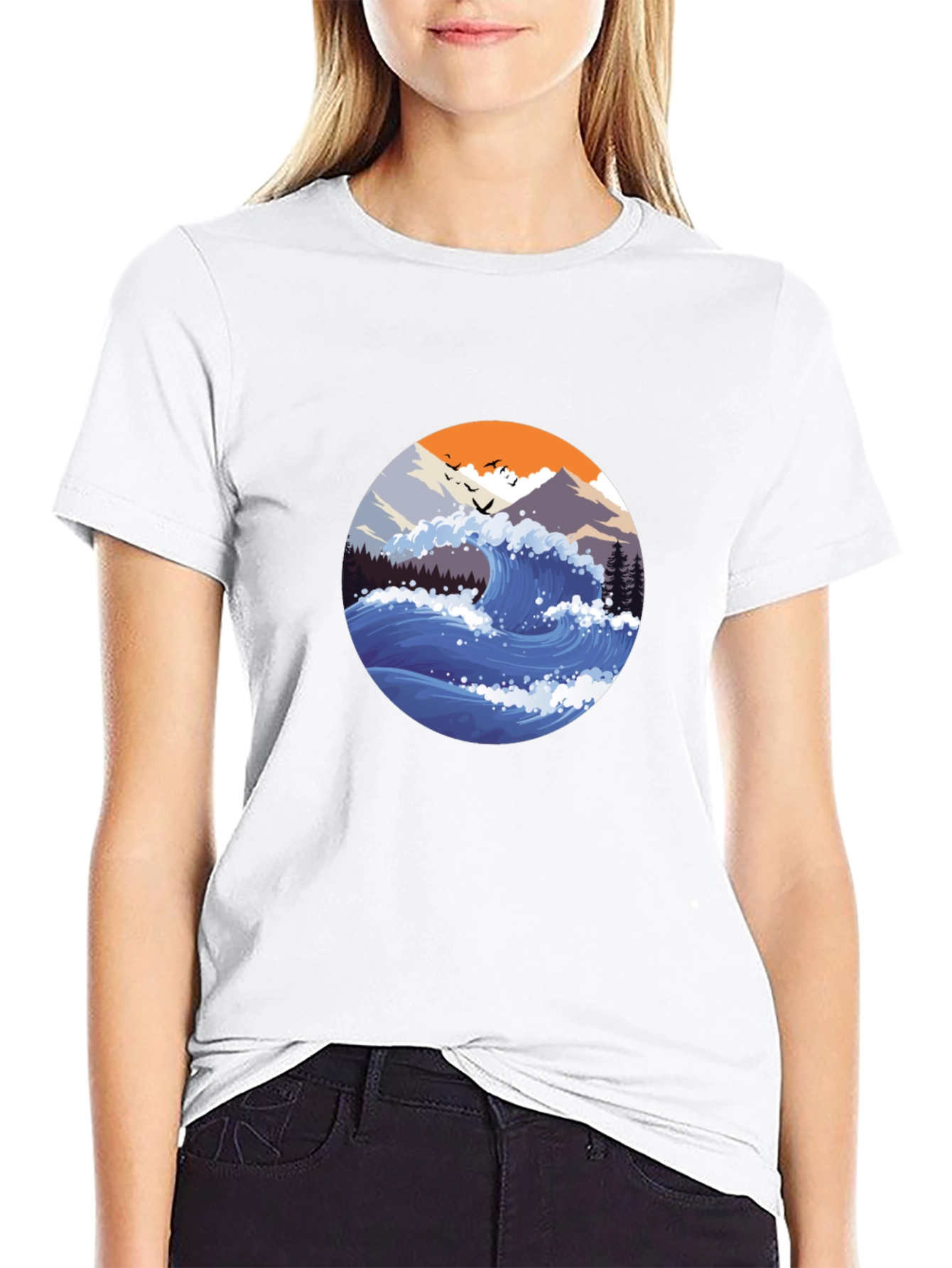 Wave Graphic Mens Black T-Shirt