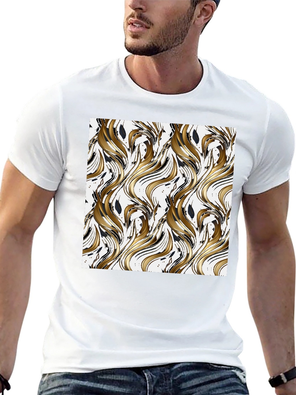 Stylish Wave Pattern Black T-Shirt