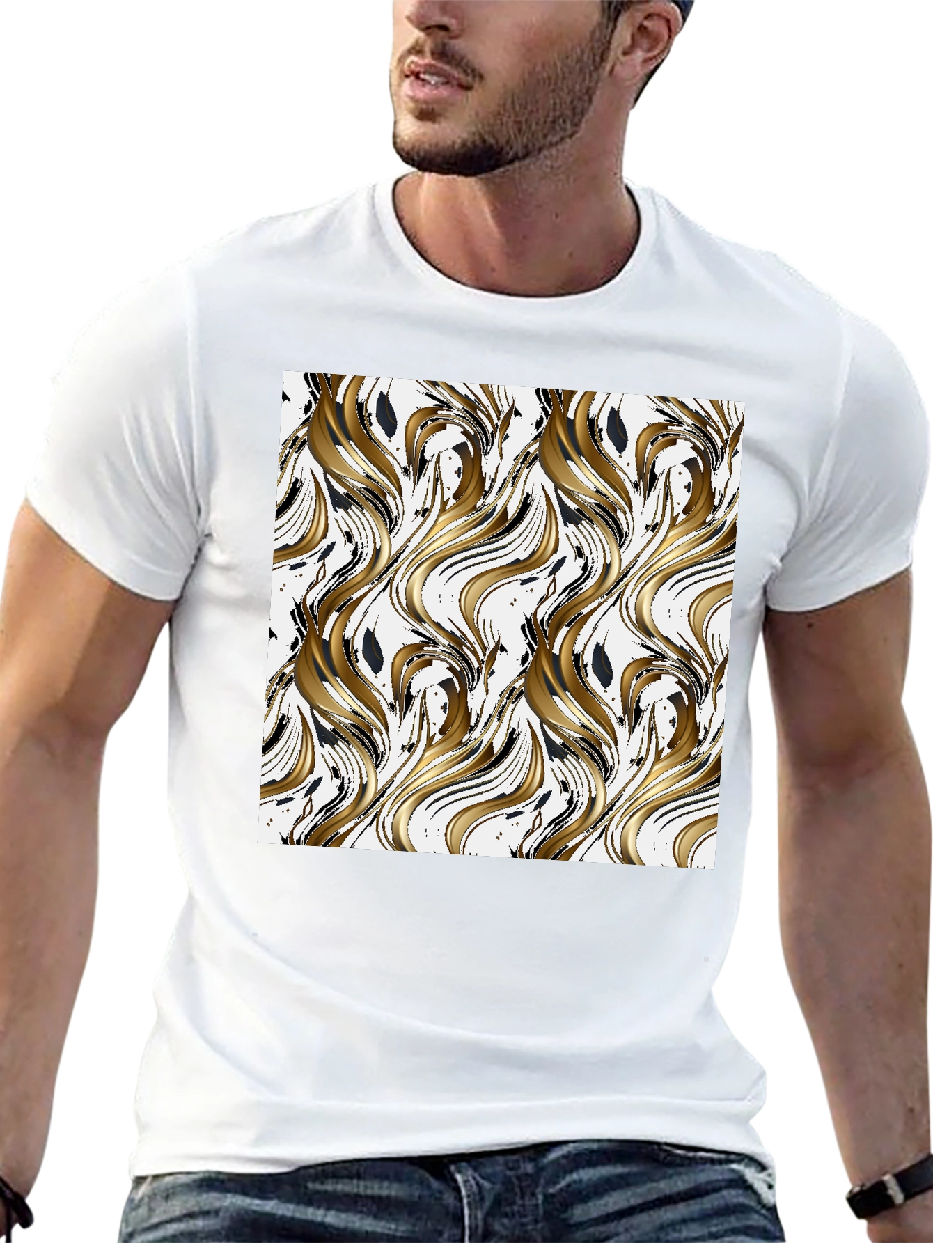 Stylish Wave Pattern Black T-Shirt