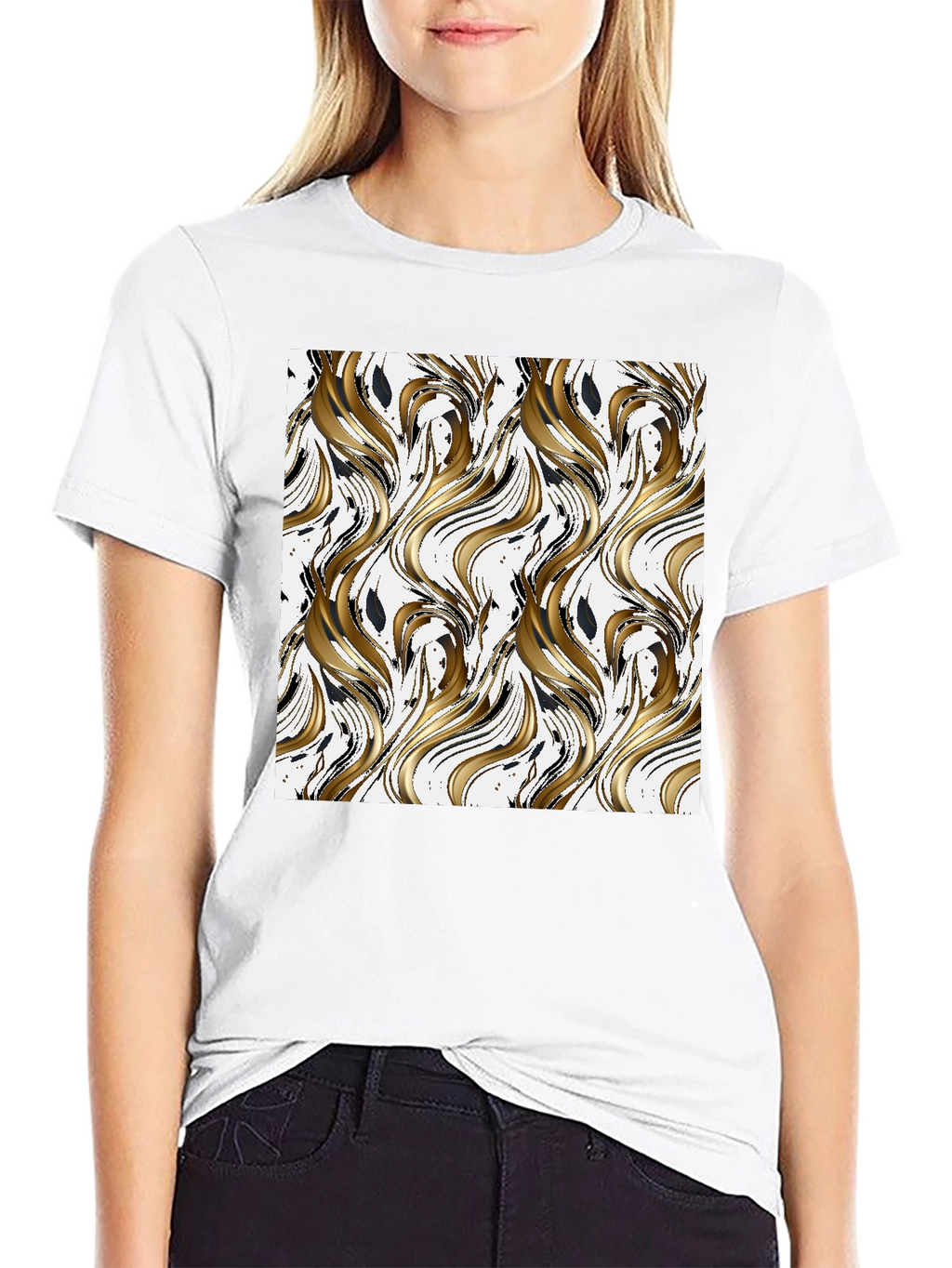 Stylish Wave Pattern Black T-Shirt