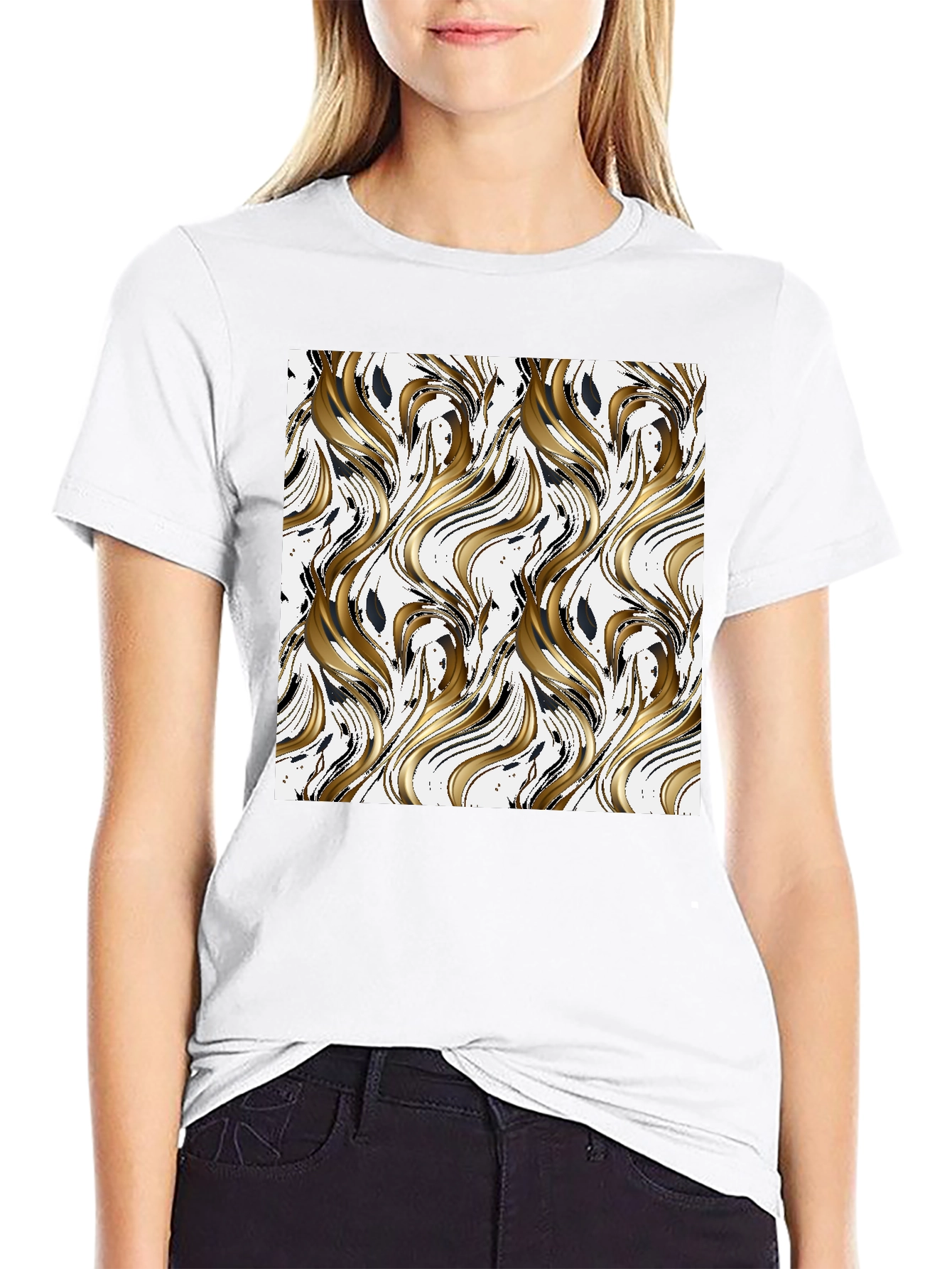 Stylish Wave Pattern Black T-Shirt