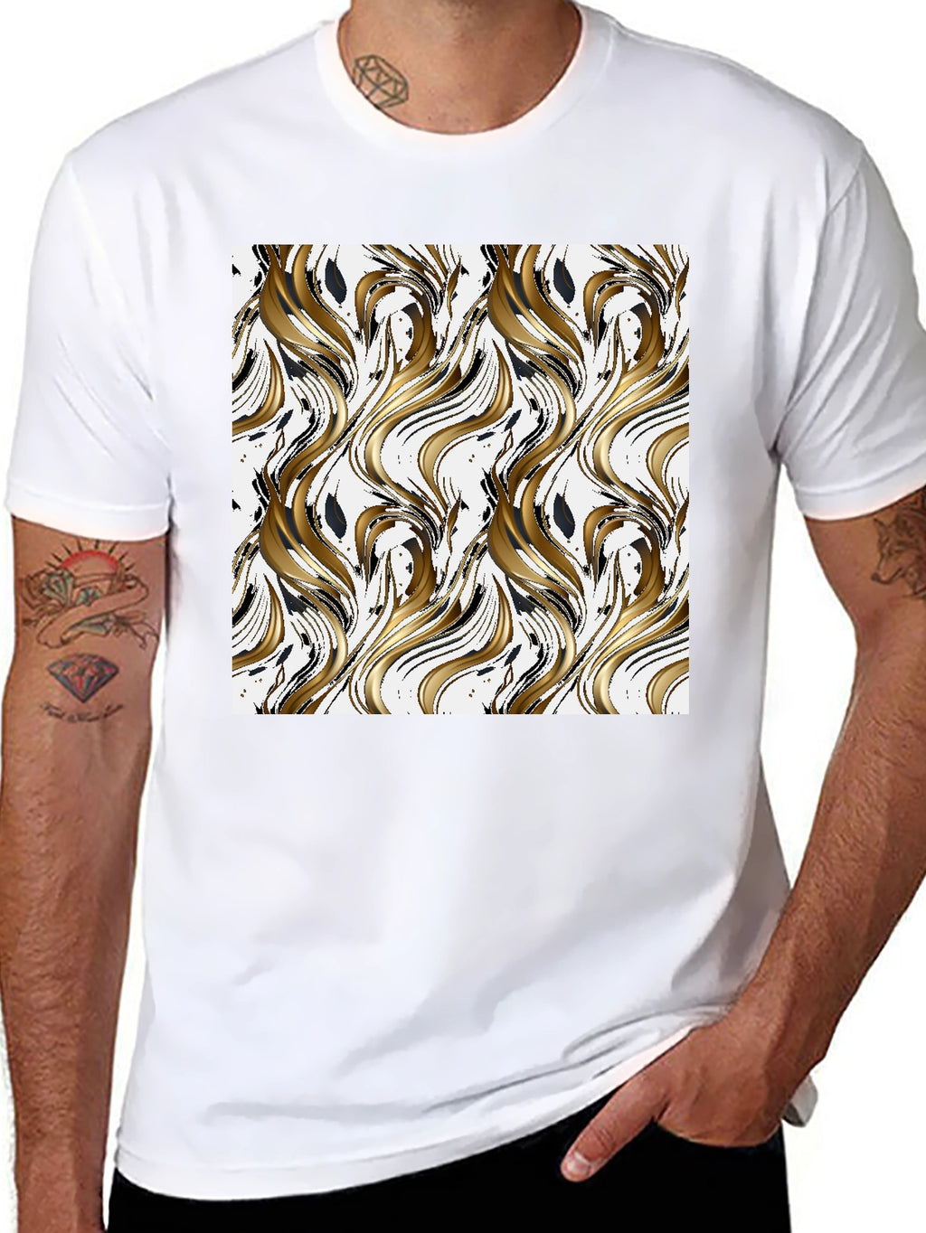 Stylish Wave Pattern Black T-Shirt