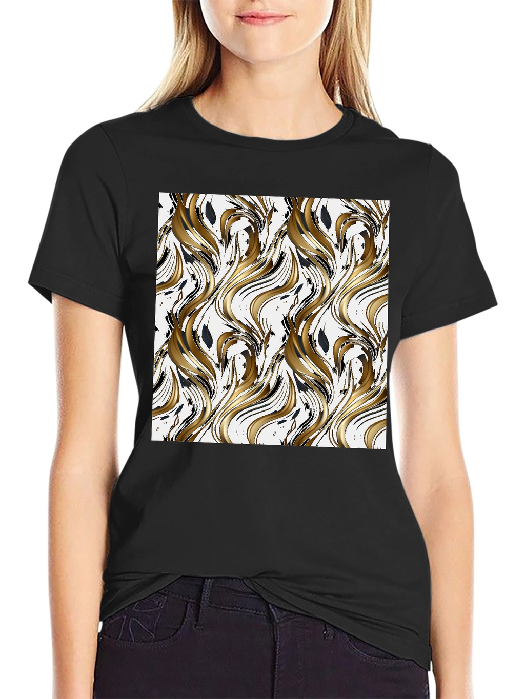 Stylish Wave Pattern Black T-Shirt