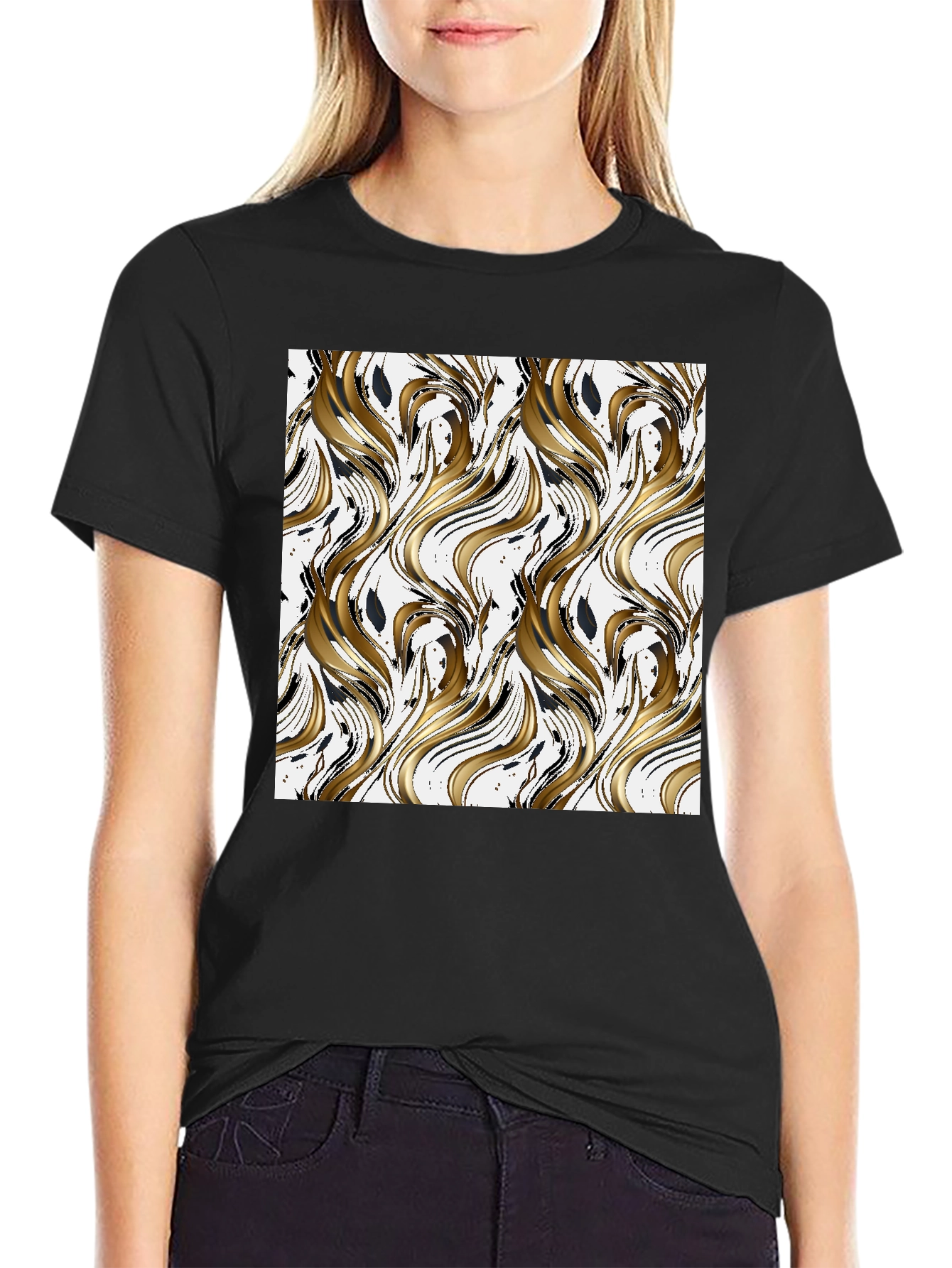 Stylish Wave Pattern Black T-Shirt