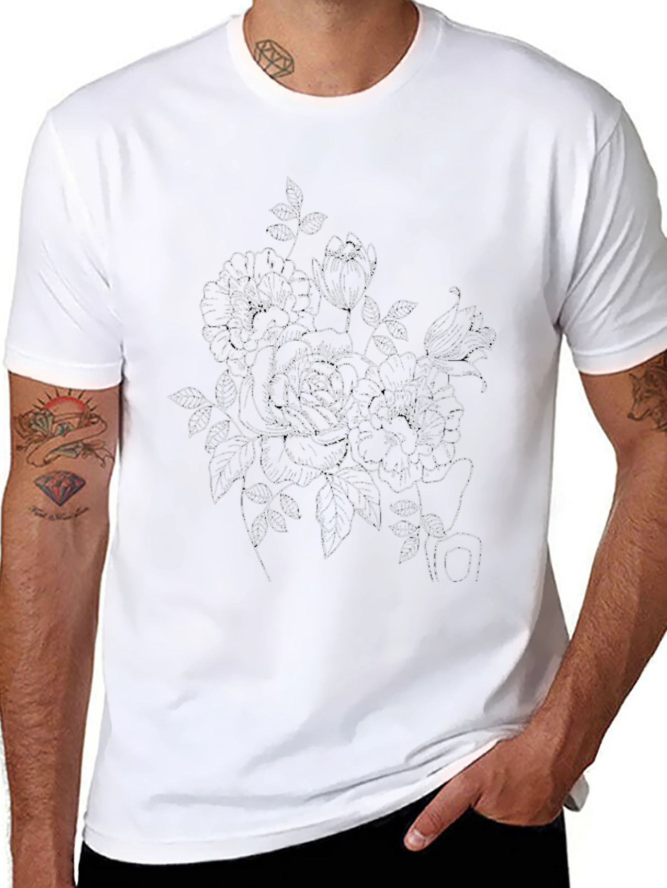 Black Floral Sketch T-Shirt