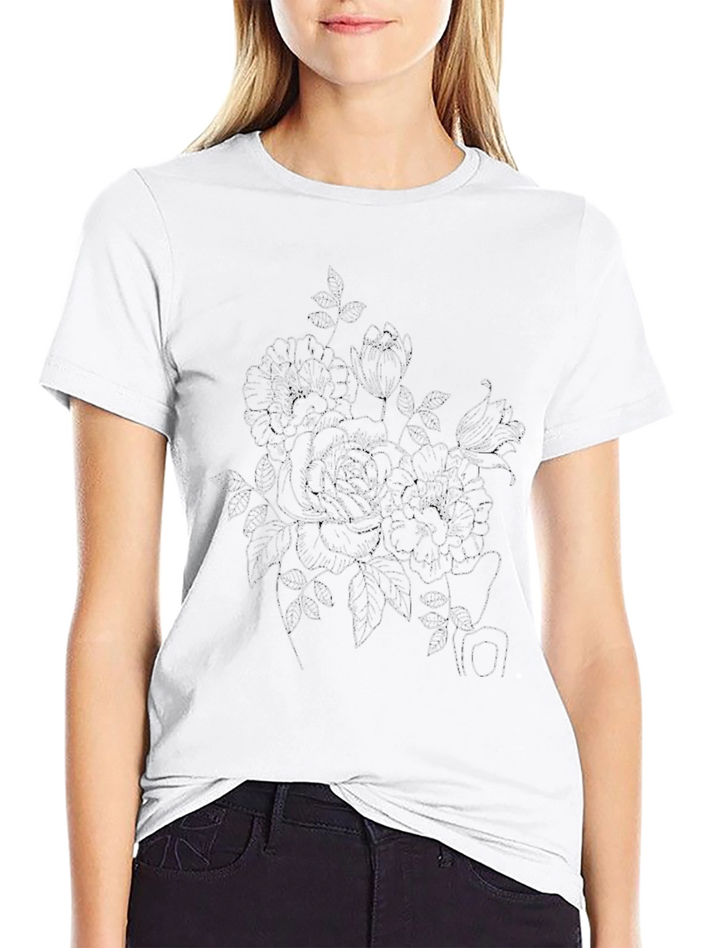Black Floral Sketch T-Shirt