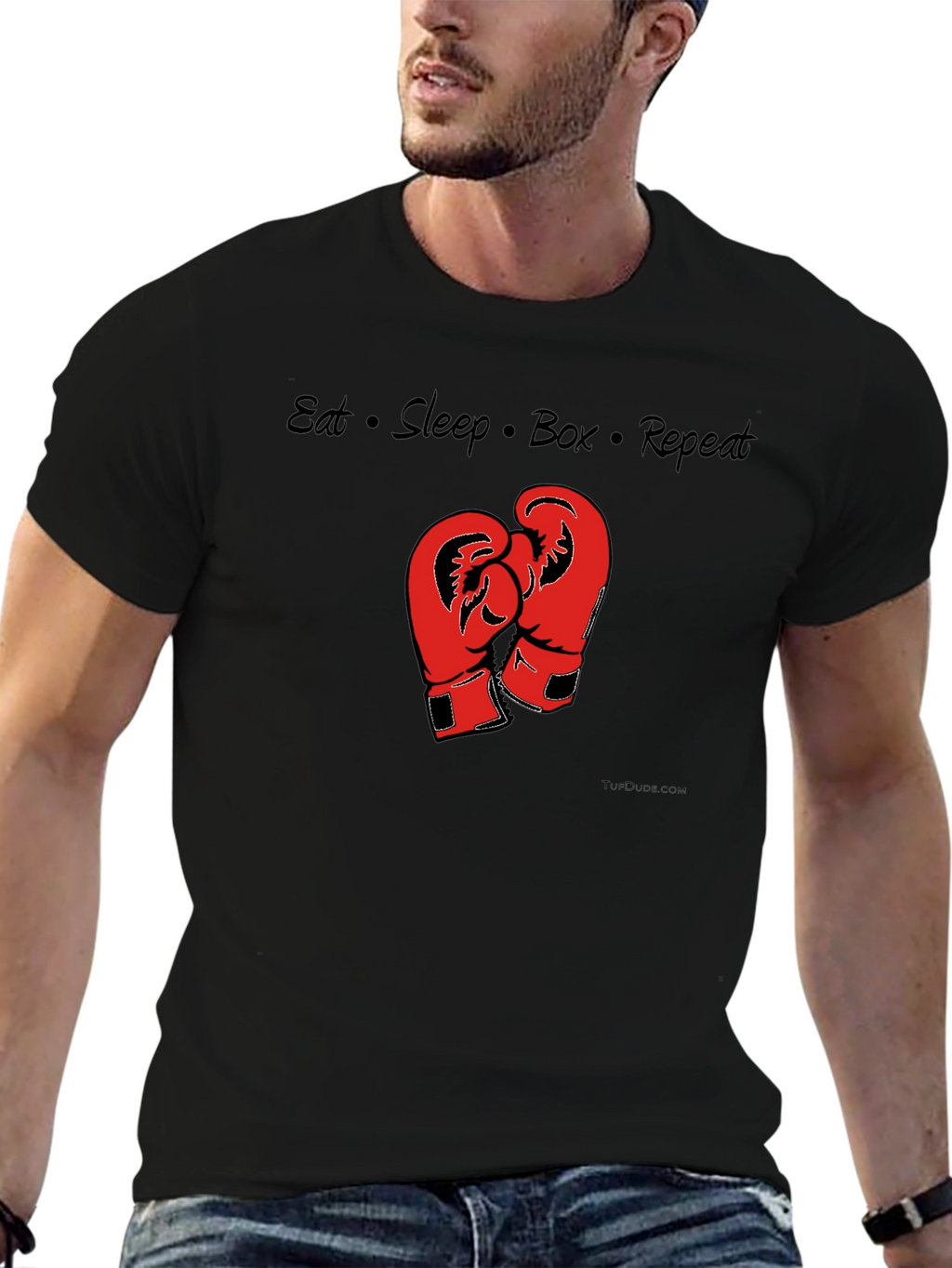 Eat Sleep Box Repeat Black T-Shirt Boxing Gloves