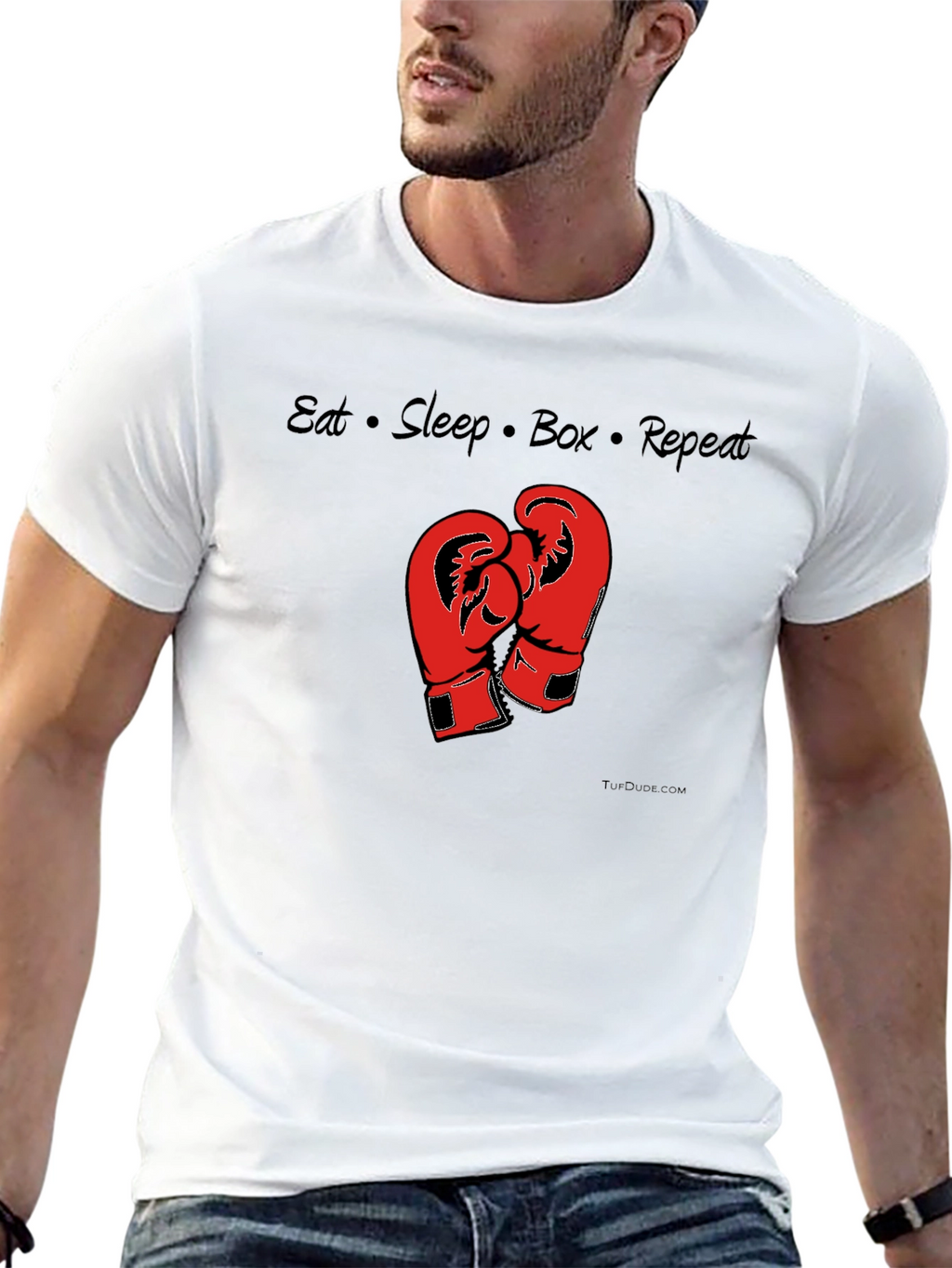 Eat Sleep Box Repeat Black T-Shirt Boxing Gloves