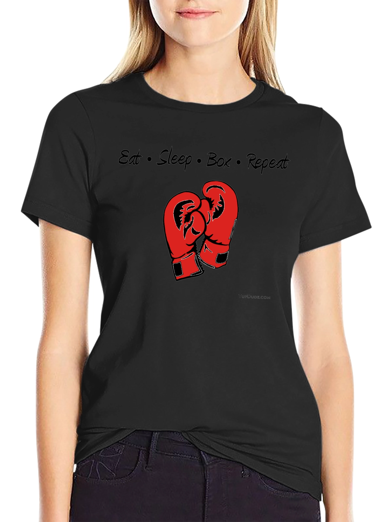 Eat Sleep Box Repeat Black T-Shirt Boxing Gloves