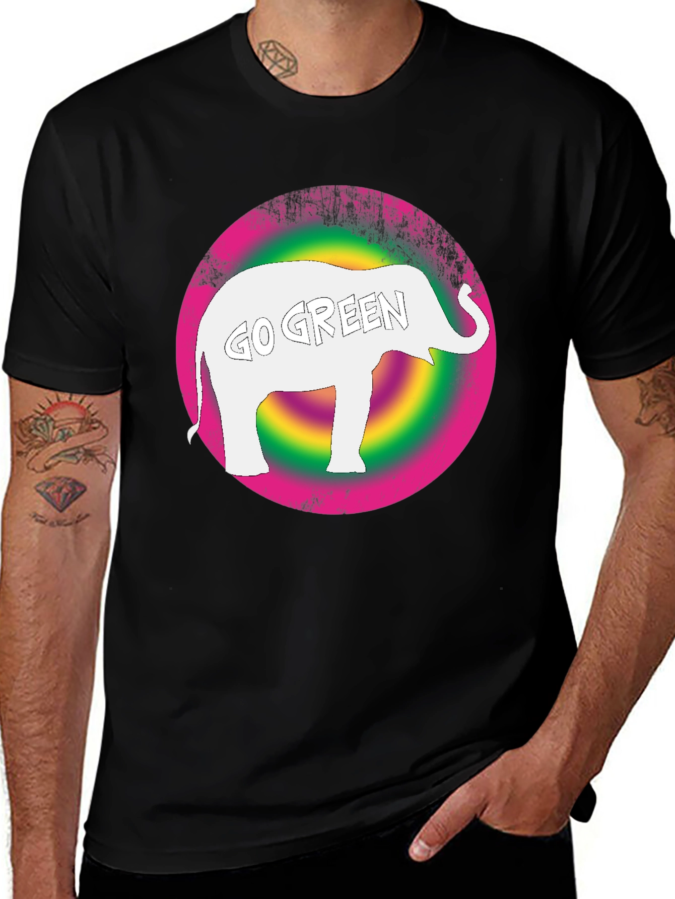 Go Green Elephant Graphic Tee - Black