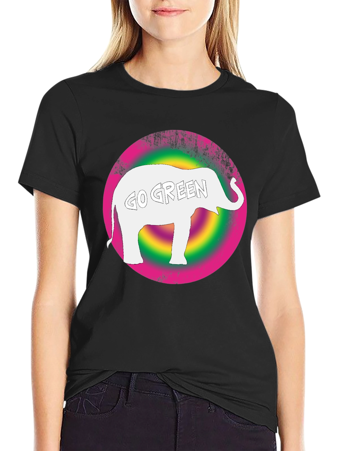 Go Green Elephant Graphic Tee - Black