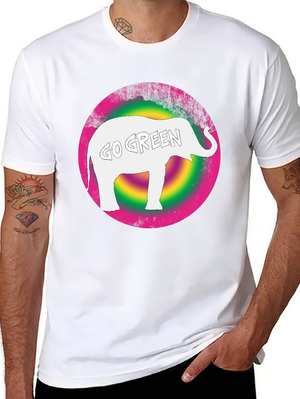 Go Green Elephant Graphic Tee - Black