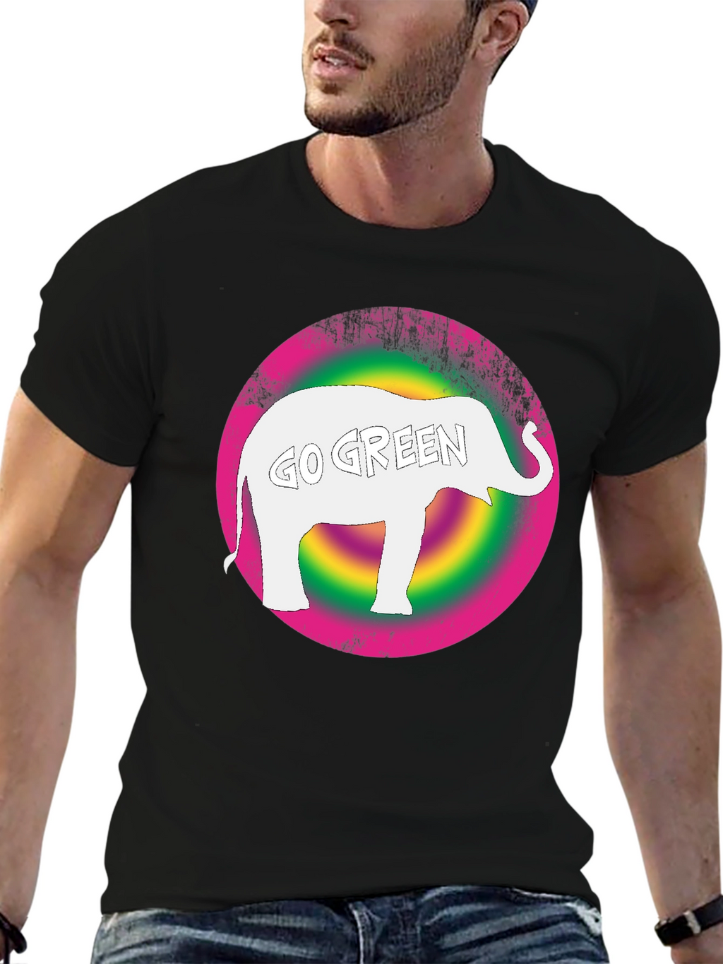 Go Green Elephant Graphic Tee - Black
