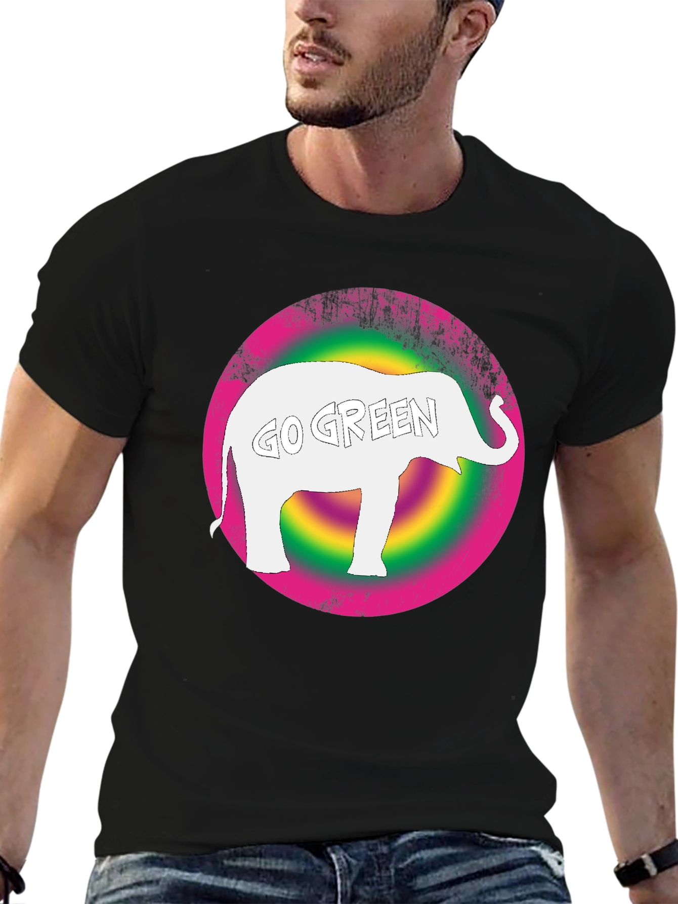 Go Green Elephant Graphic Tee - Black
