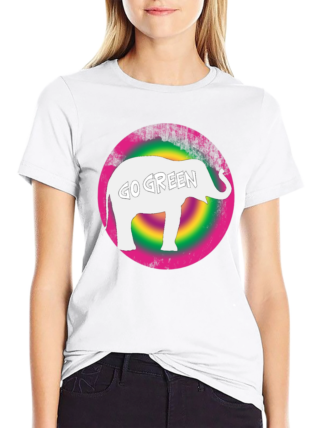 Go Green Elephant Graphic Tee - Black