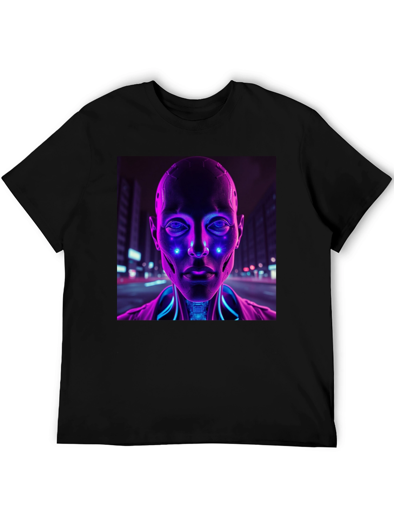 Cyberpunk Robot Portrait Black T-Shirt