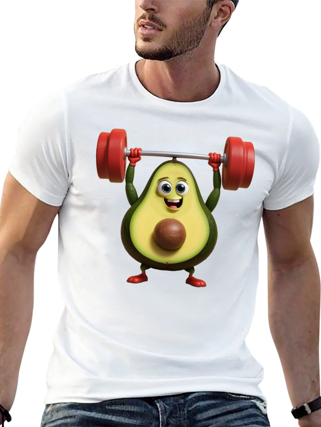Funny Avocado Lifting Weights Graphic T-Shirt