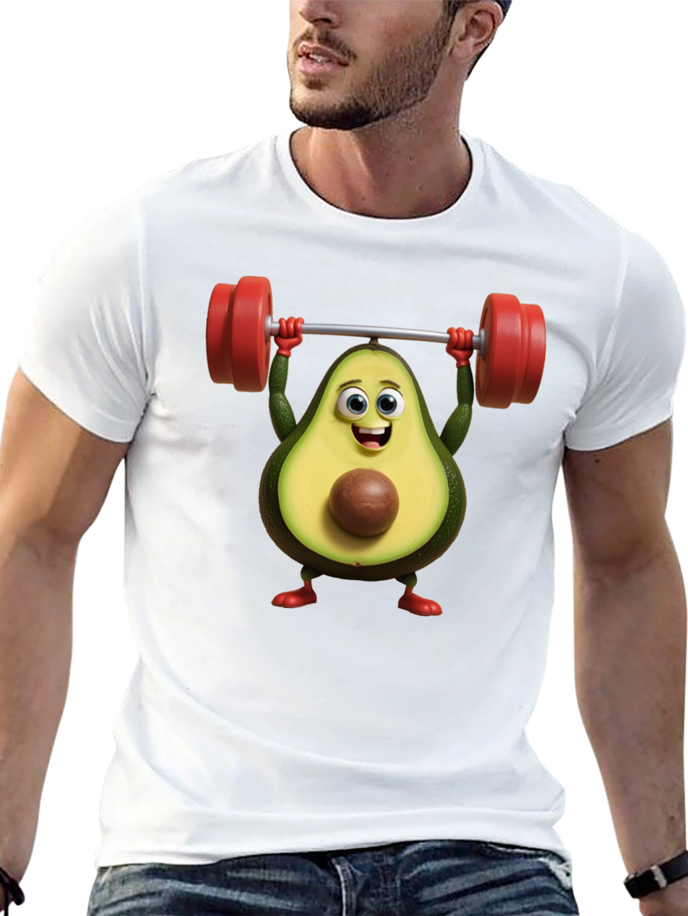Funny Avocado Lifting Weights Graphic T-Shirt
