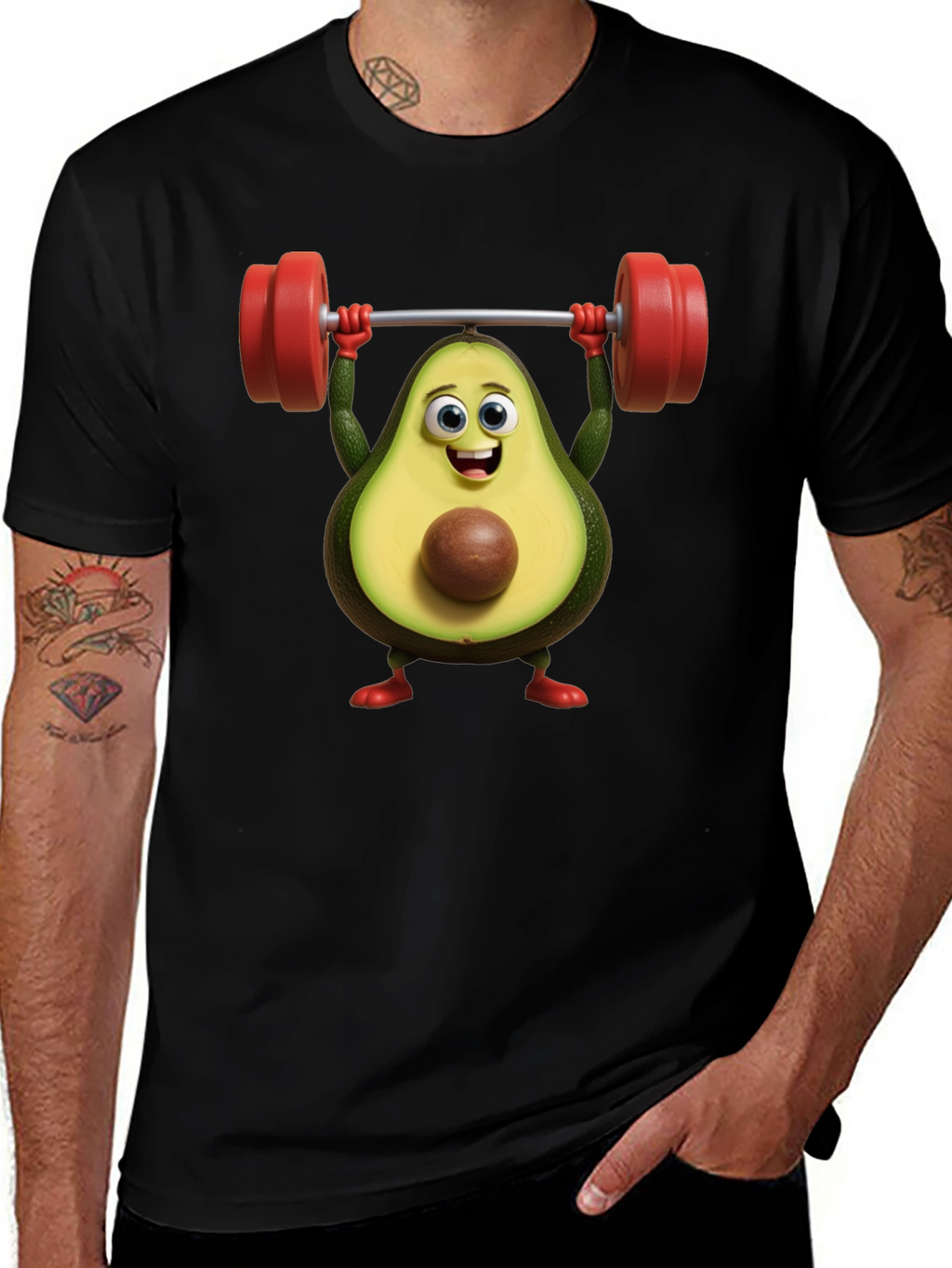 Funny Avocado Lifting Weights Graphic T-Shirt