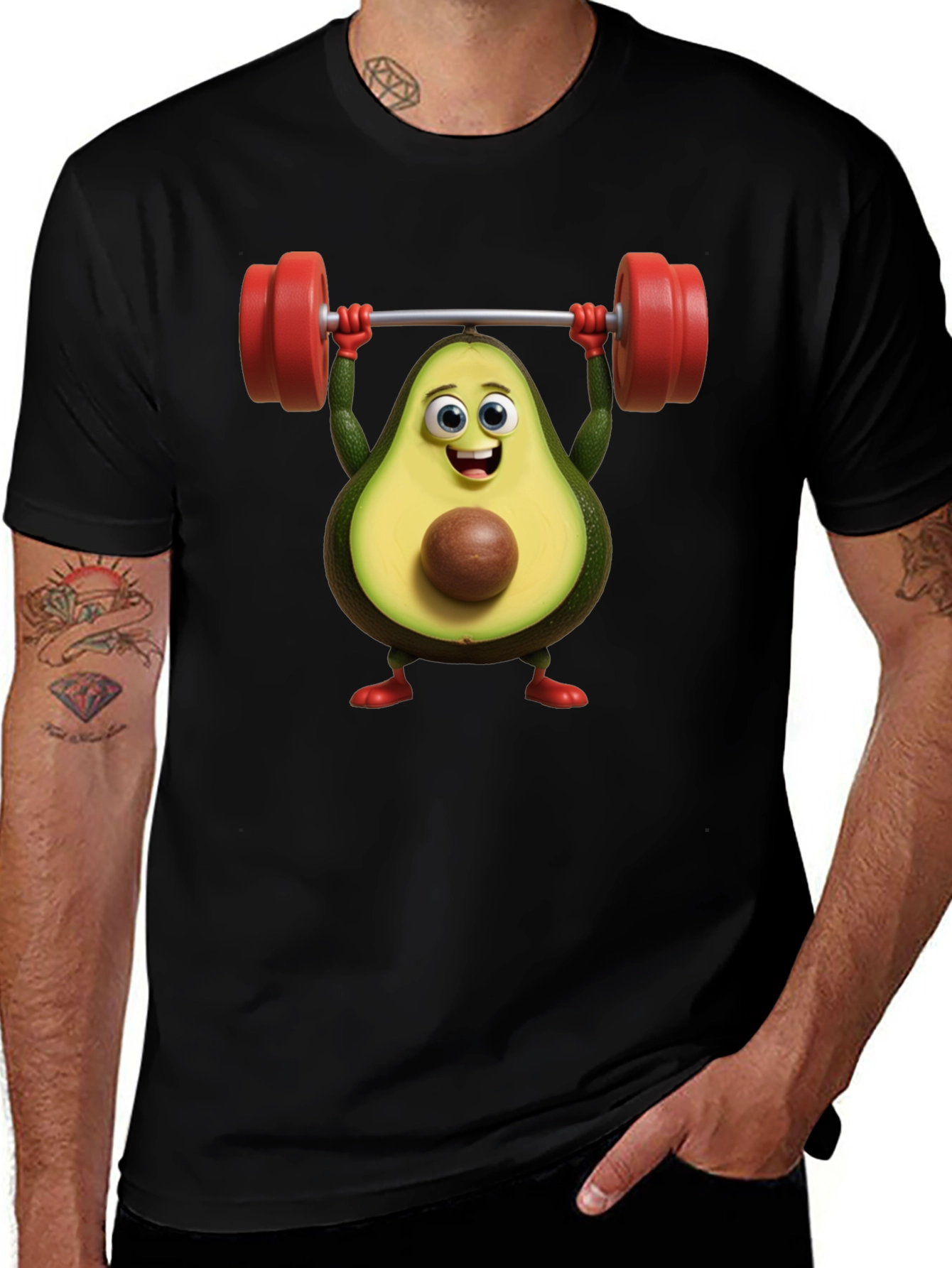 Funny Avocado Lifting Weights Graphic T-Shirt