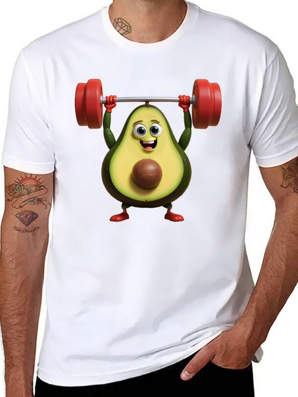 Funny Avocado Lifting Weights Graphic T-Shirt