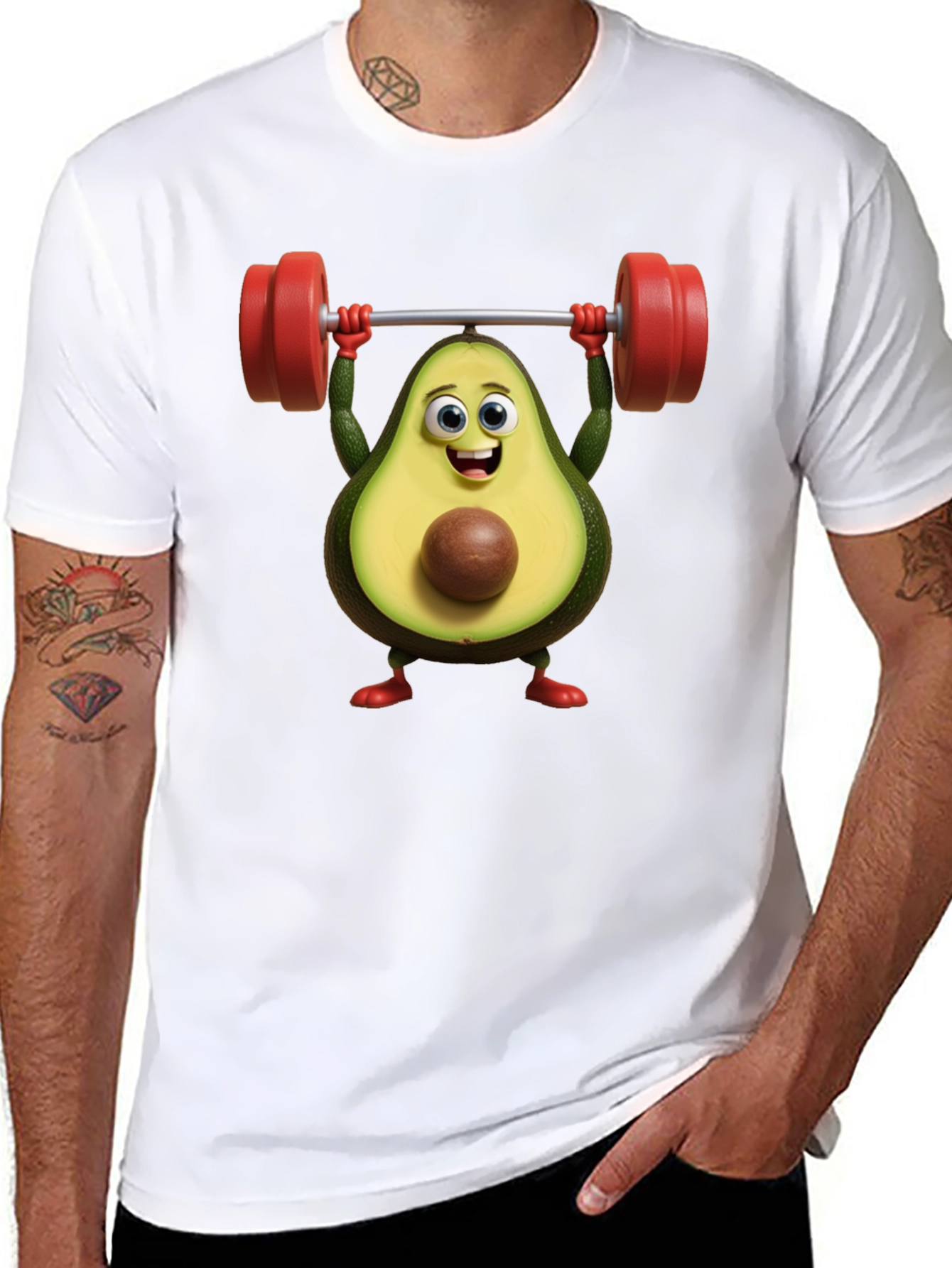 Funny Avocado Lifting Weights Graphic T-Shirt