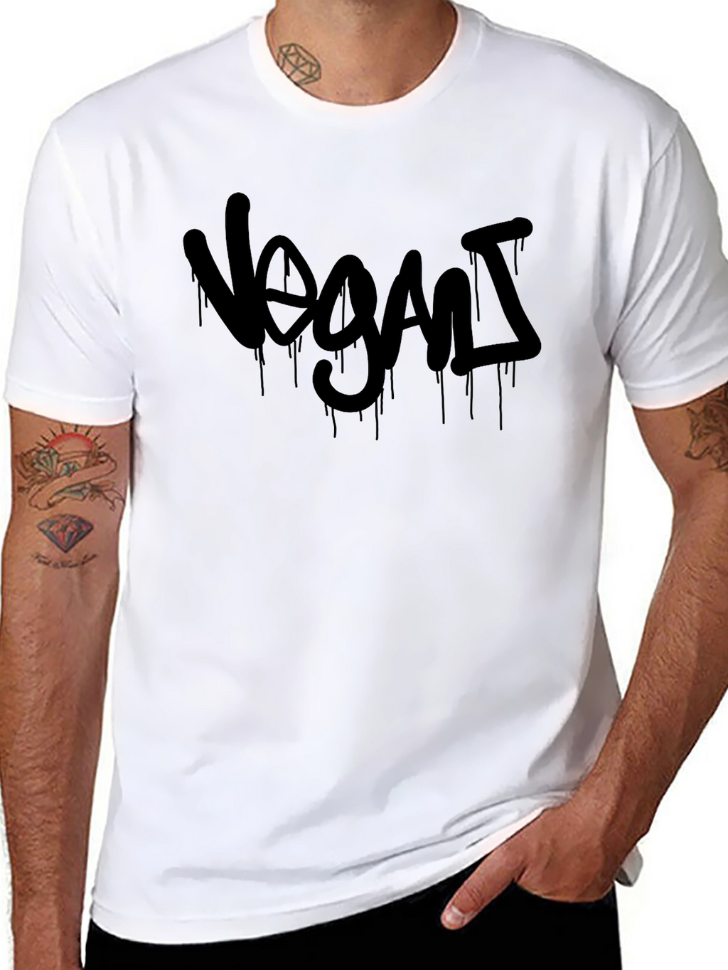 Vegan Graffiti Style Tee - Black Cotton T-Shirt