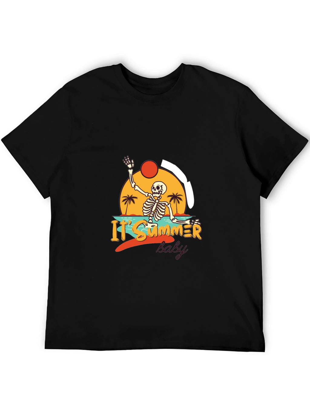 Summer Skeleton Graphic Black T-Shirt