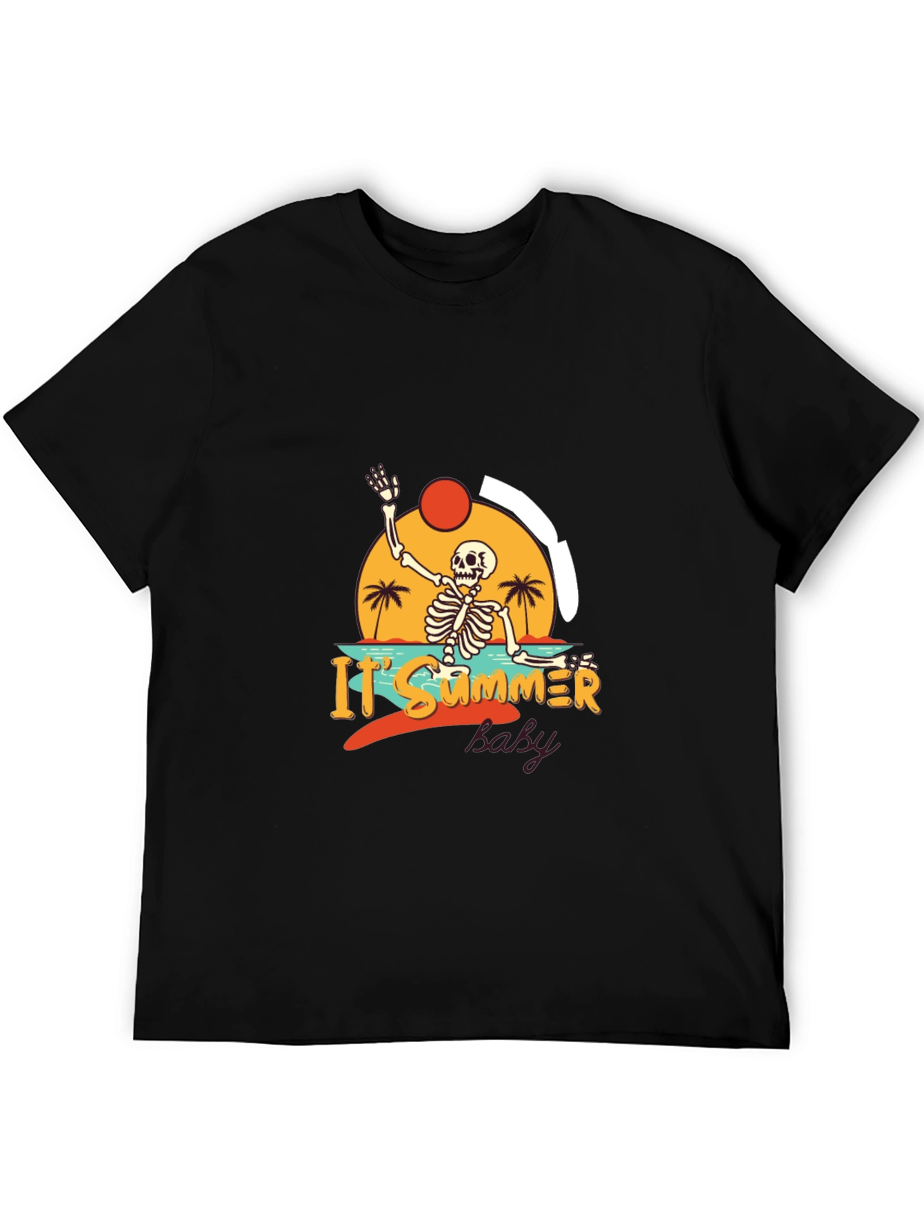 Summer Skeleton Graphic Black T-Shirt