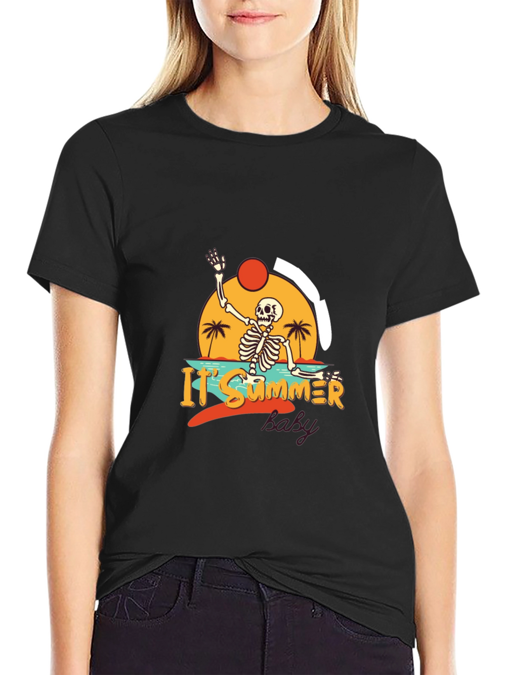 Summer Skeleton Graphic Black T-Shirt