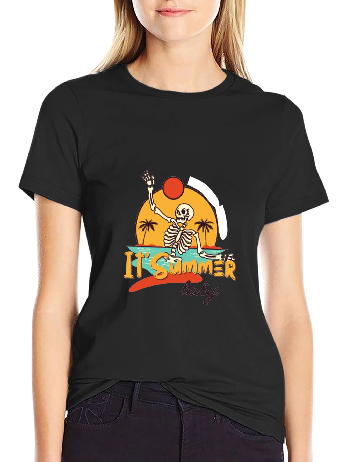 Summer Skeleton Graphic Black T-Shirt