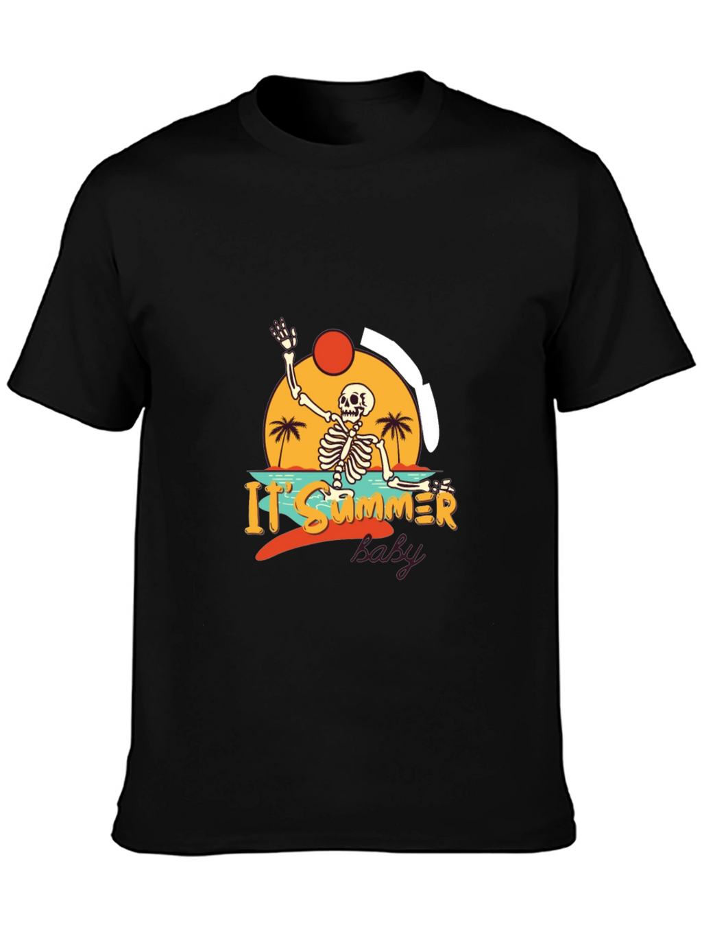 Summer Skeleton Graphic Black T-Shirt