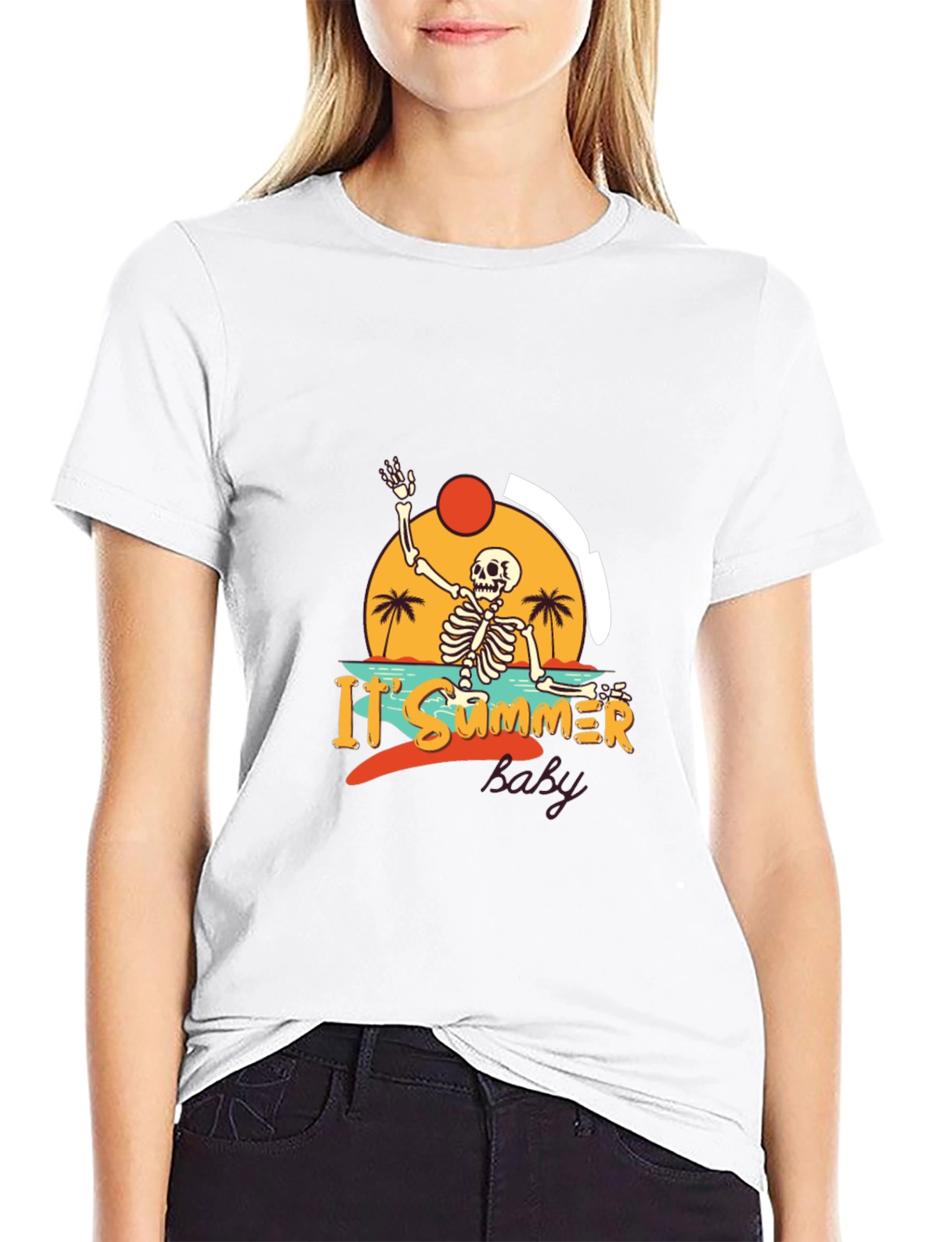 Summer Skeleton Graphic Black T-Shirt