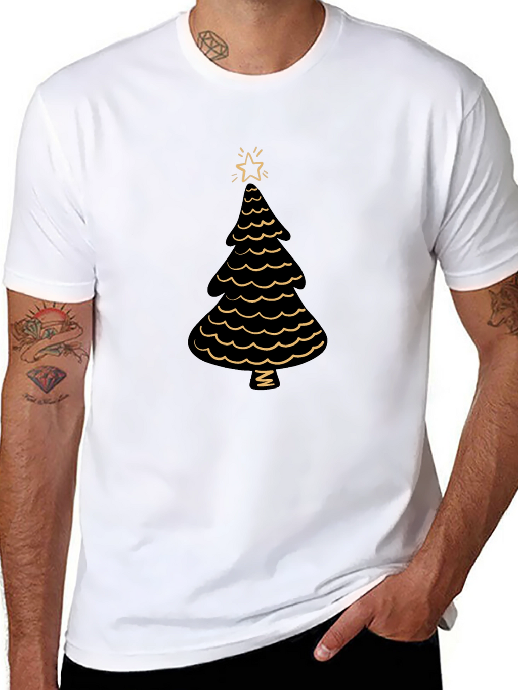 Festive Christmas Tree Graphic Tee - Black