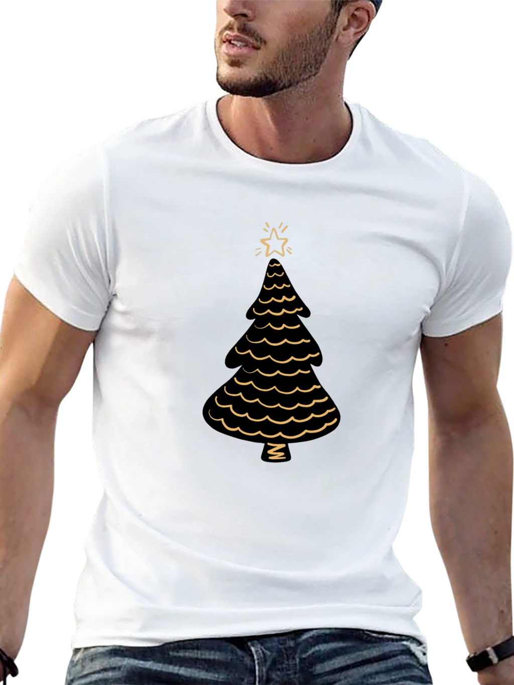 Festive Christmas Tree Graphic Tee - Black