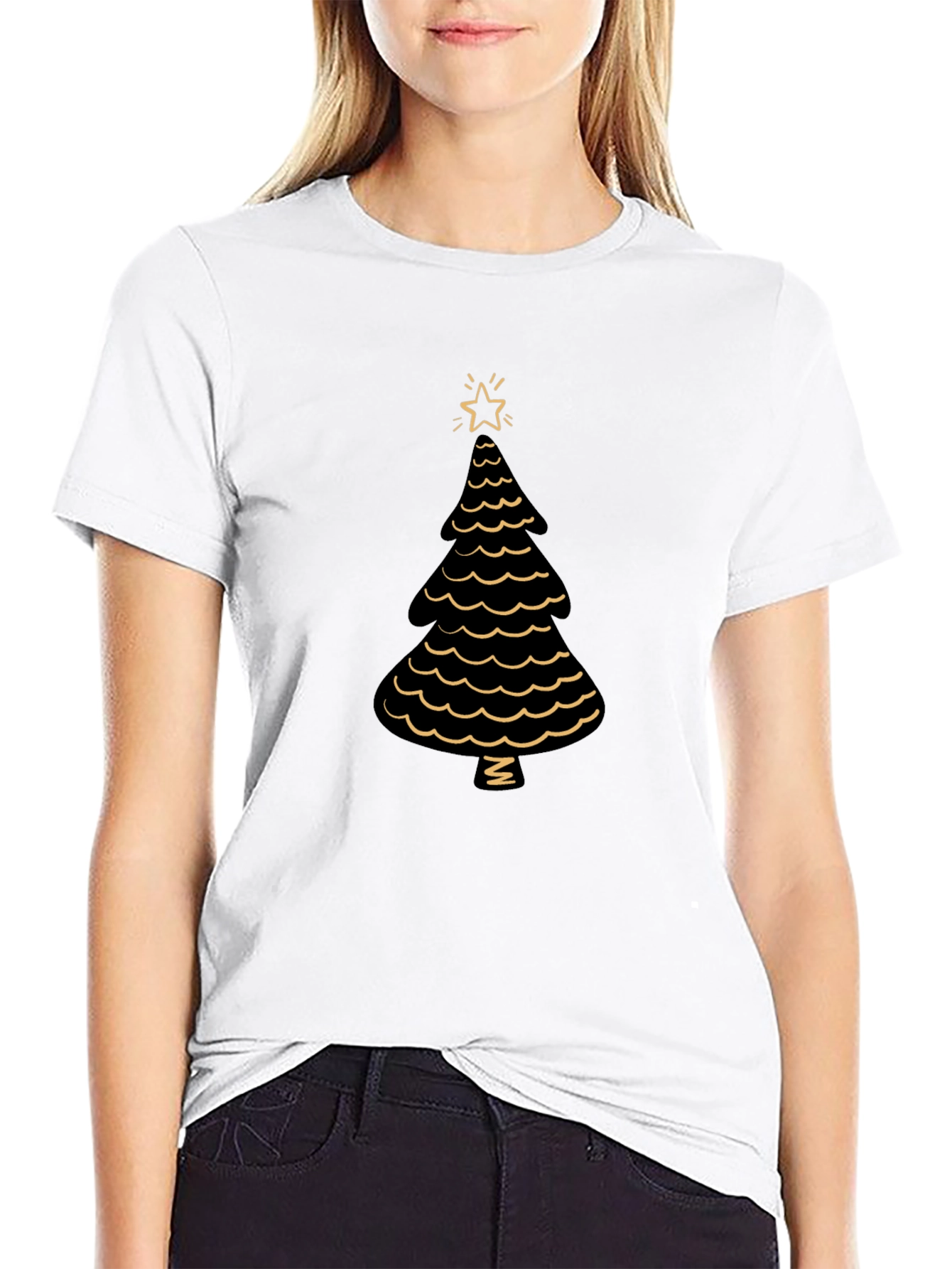 Festive Christmas Tree Graphic Tee - Black