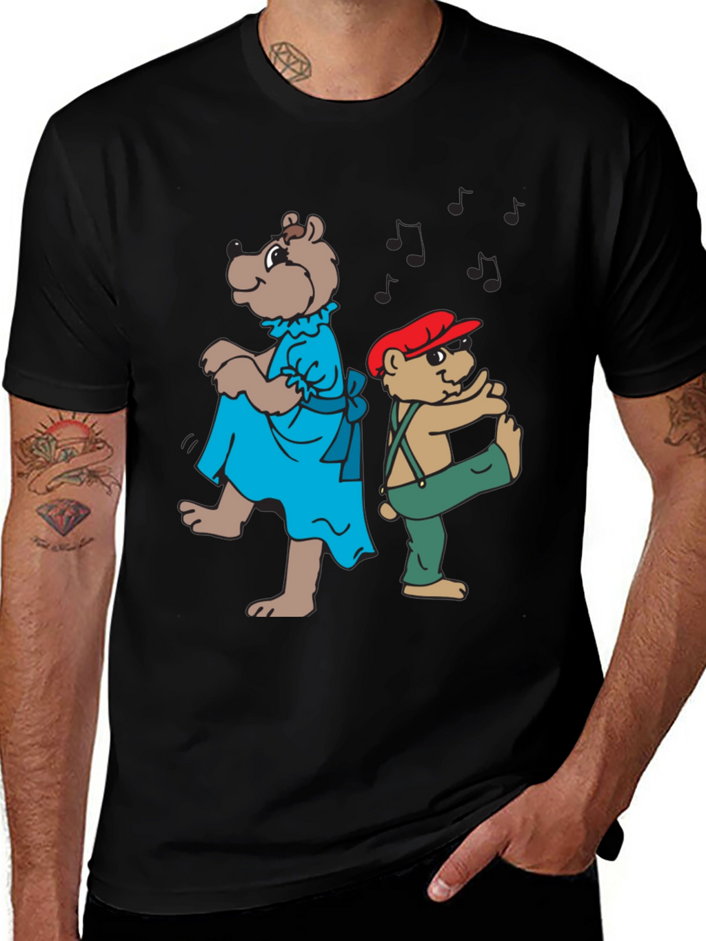 Dancing Bears Black Graphic T-Shirt