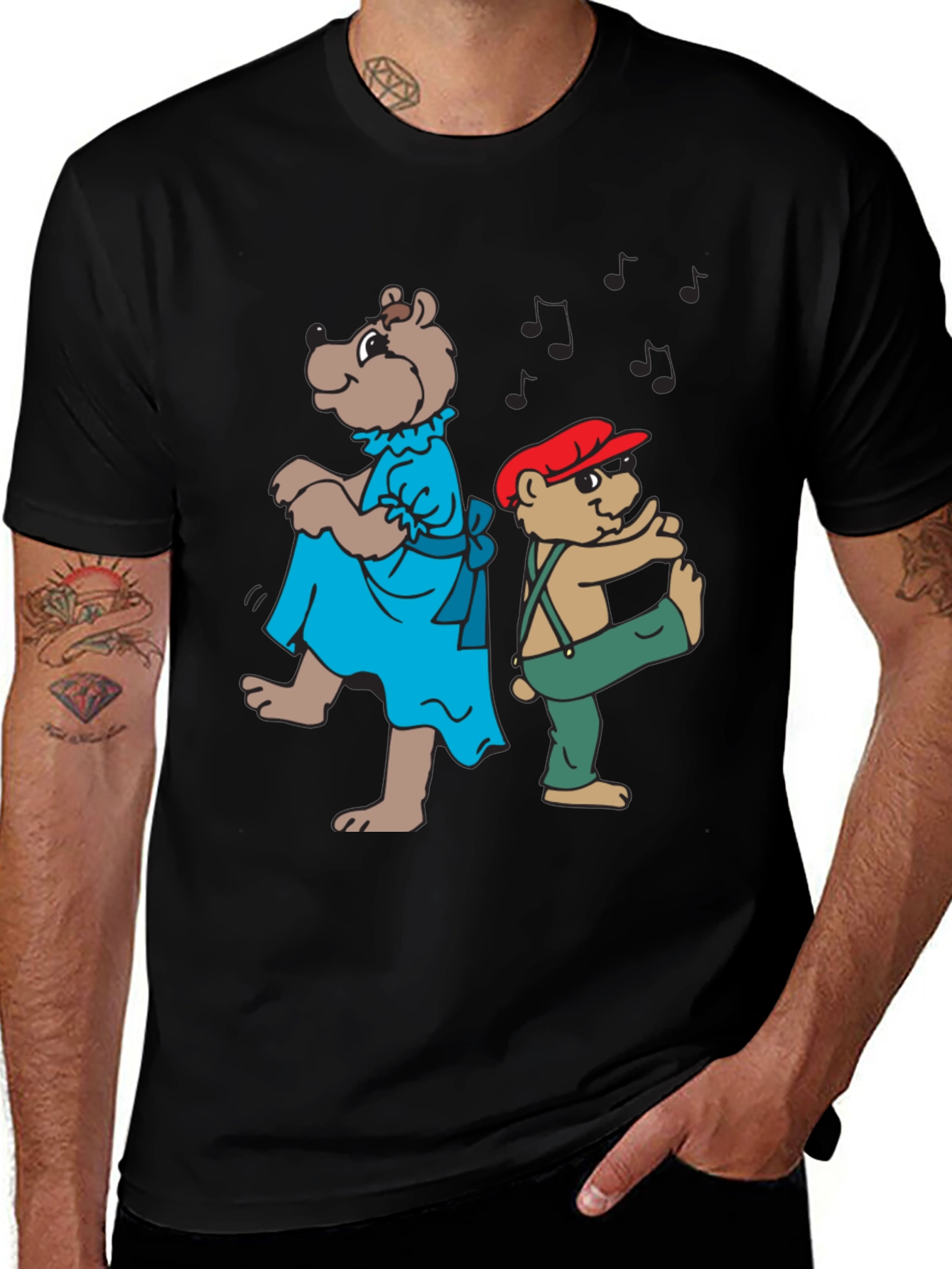 Dancing Bears Black Graphic T-Shirt