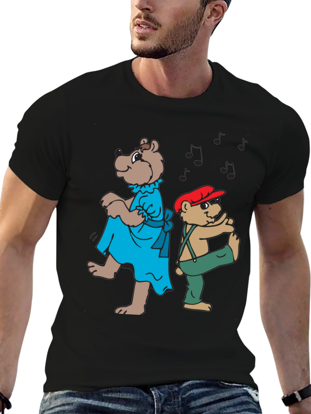 Dancing Bears Black Graphic T-Shirt