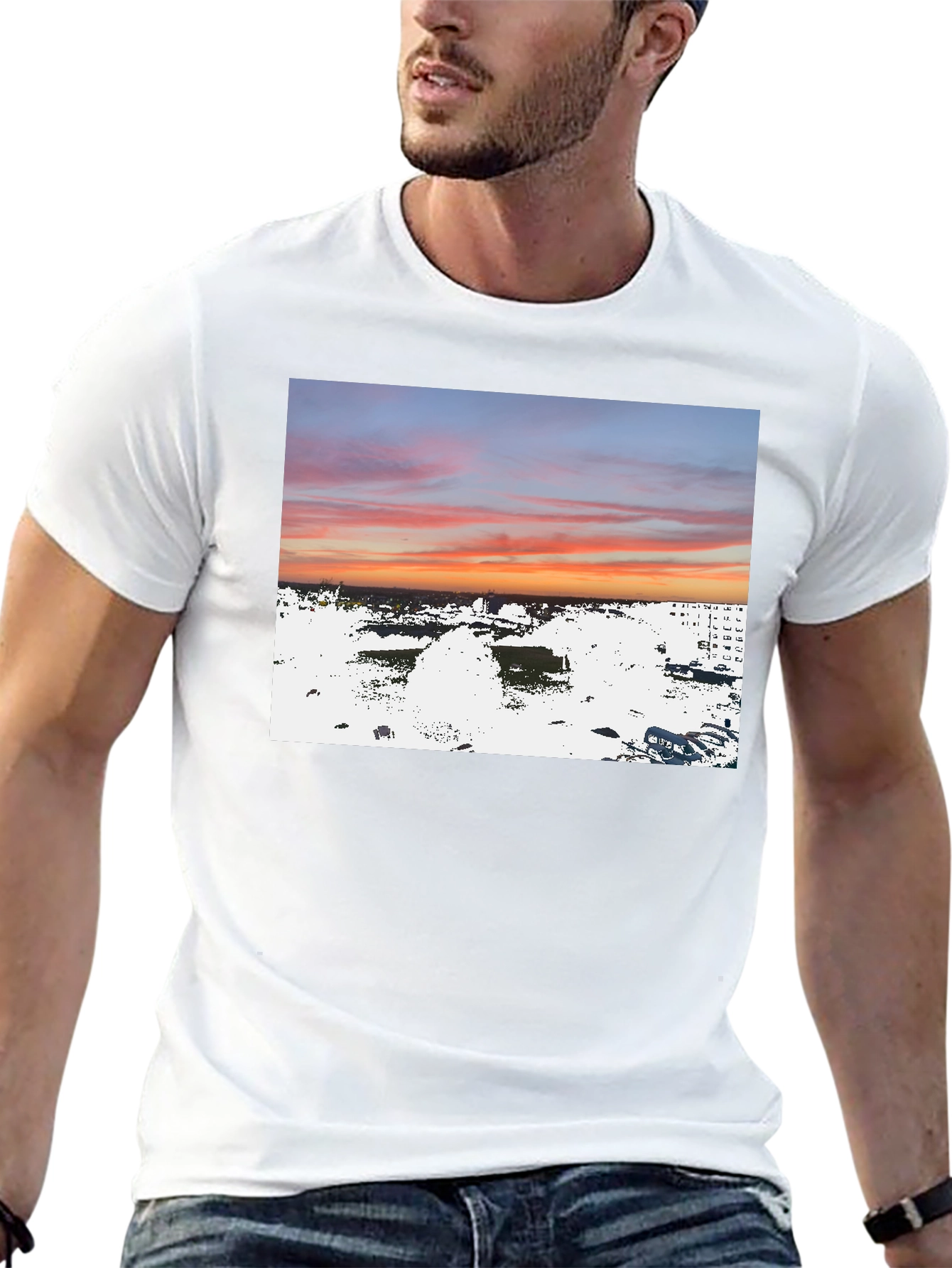 Sunset Over City T-Shirt Urban Style Tee
