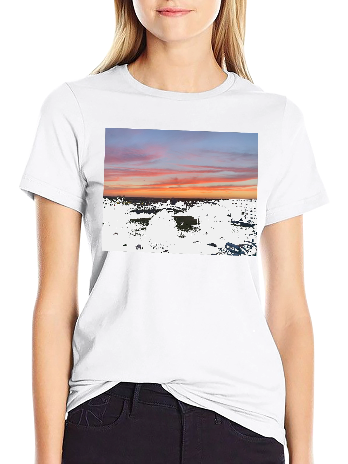 Sunset Over City T-Shirt Urban Style Tee