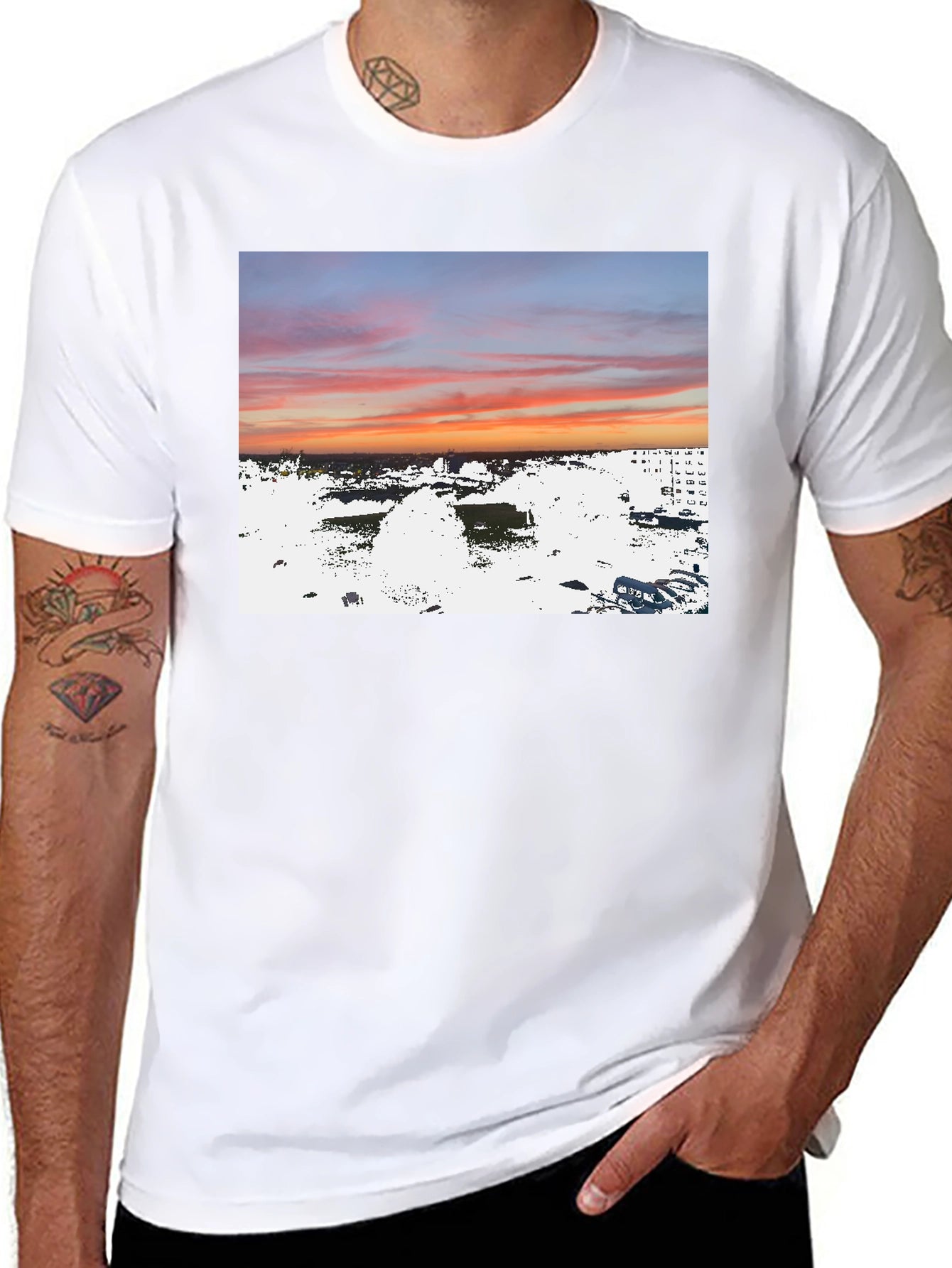 Sunset Over City T-Shirt Urban Style Tee